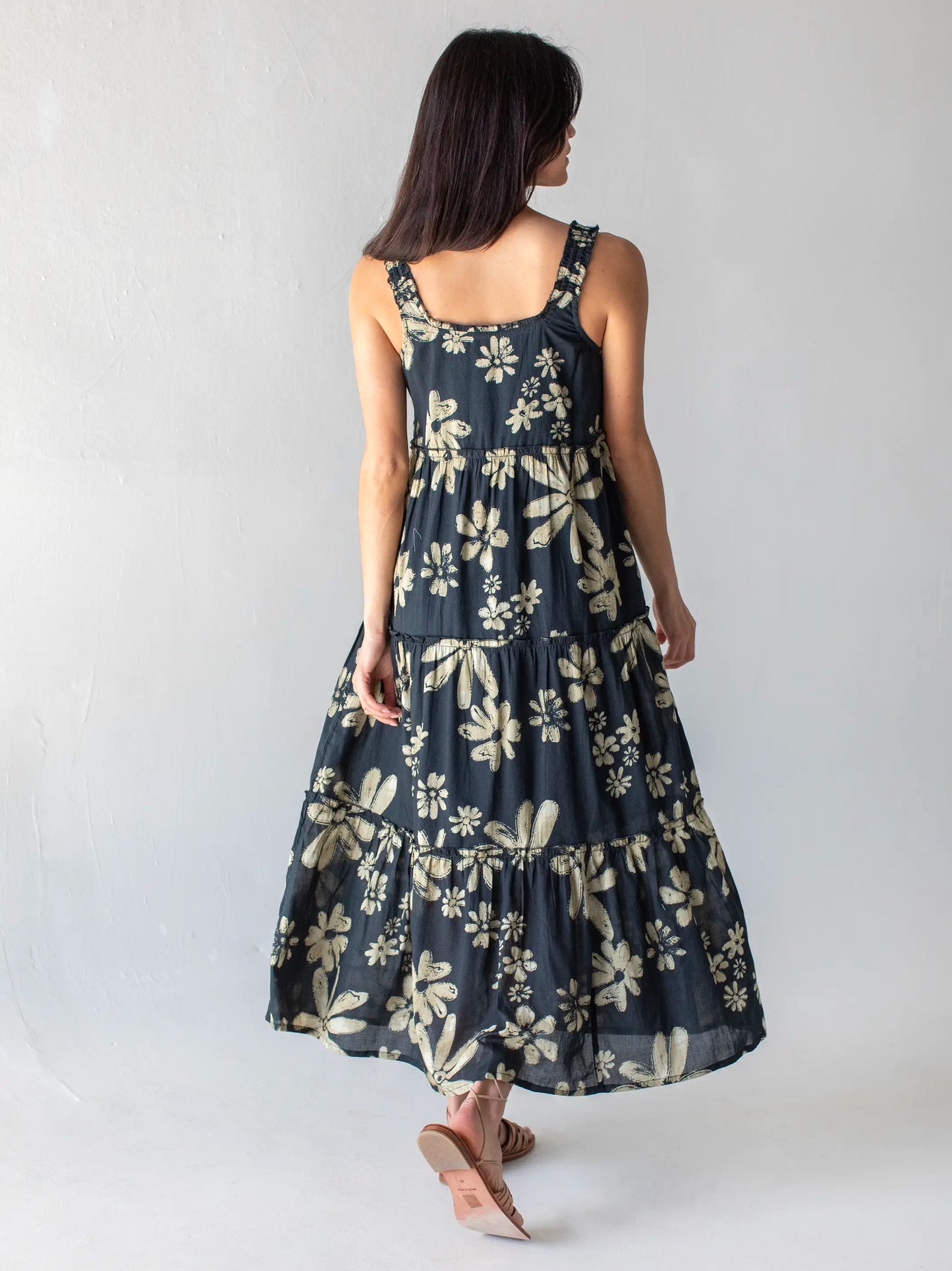 Adele Cotton Maxi Dress - Black Cream Daisies