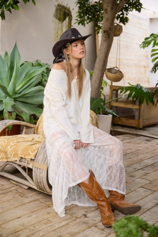 Tanya Long Sleeve Button Down Knit Cardigan Ivory