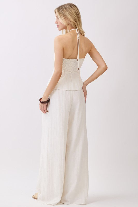 Louisa High Waist Wide Leg Pants Oatmeal