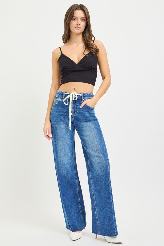 Sorella High Rise Drawstring Jeans Dark Wash