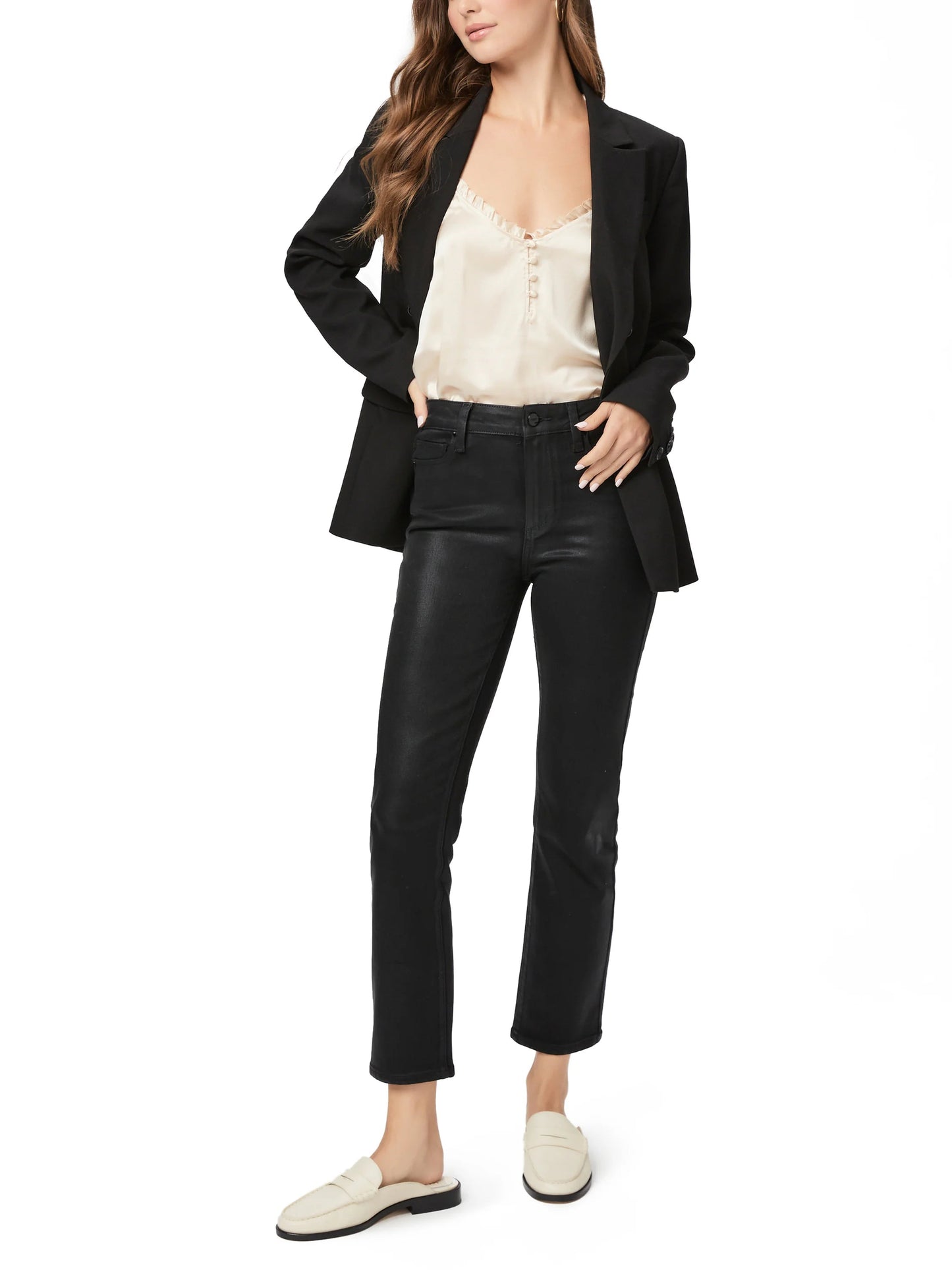 Paige Cindy Coated Straight-Leg Pant