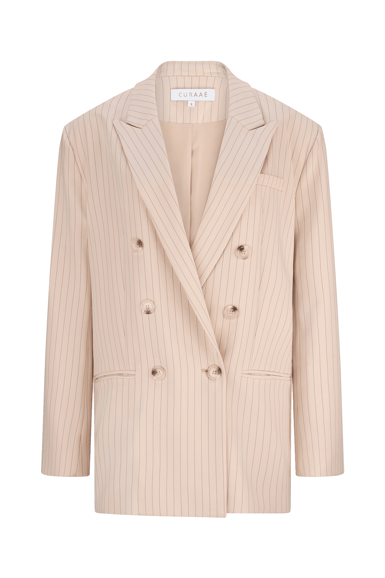 CURAAE Lyric Oversized Pinstripe Blazer In Beige