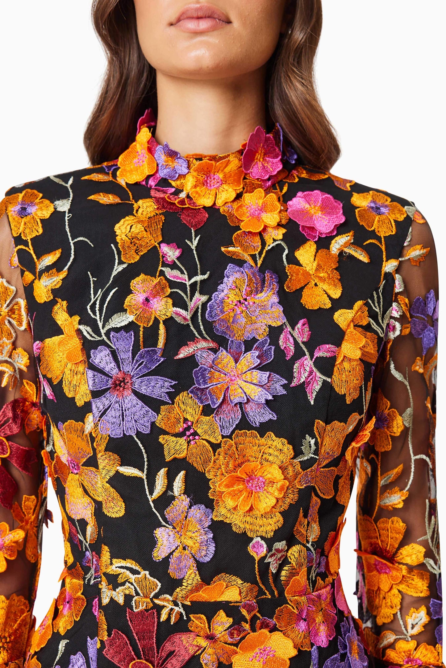 Alessandra Floral Long Sleeve Mini Dress In Orange