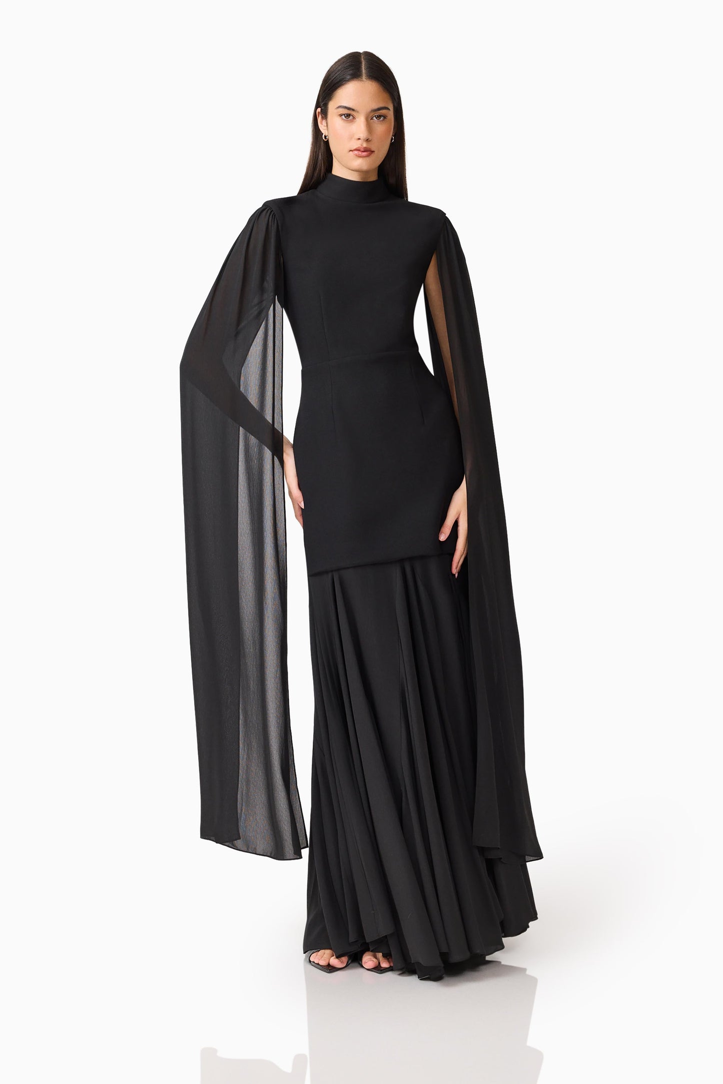 Odelia Cape Sleeve Gown in Black