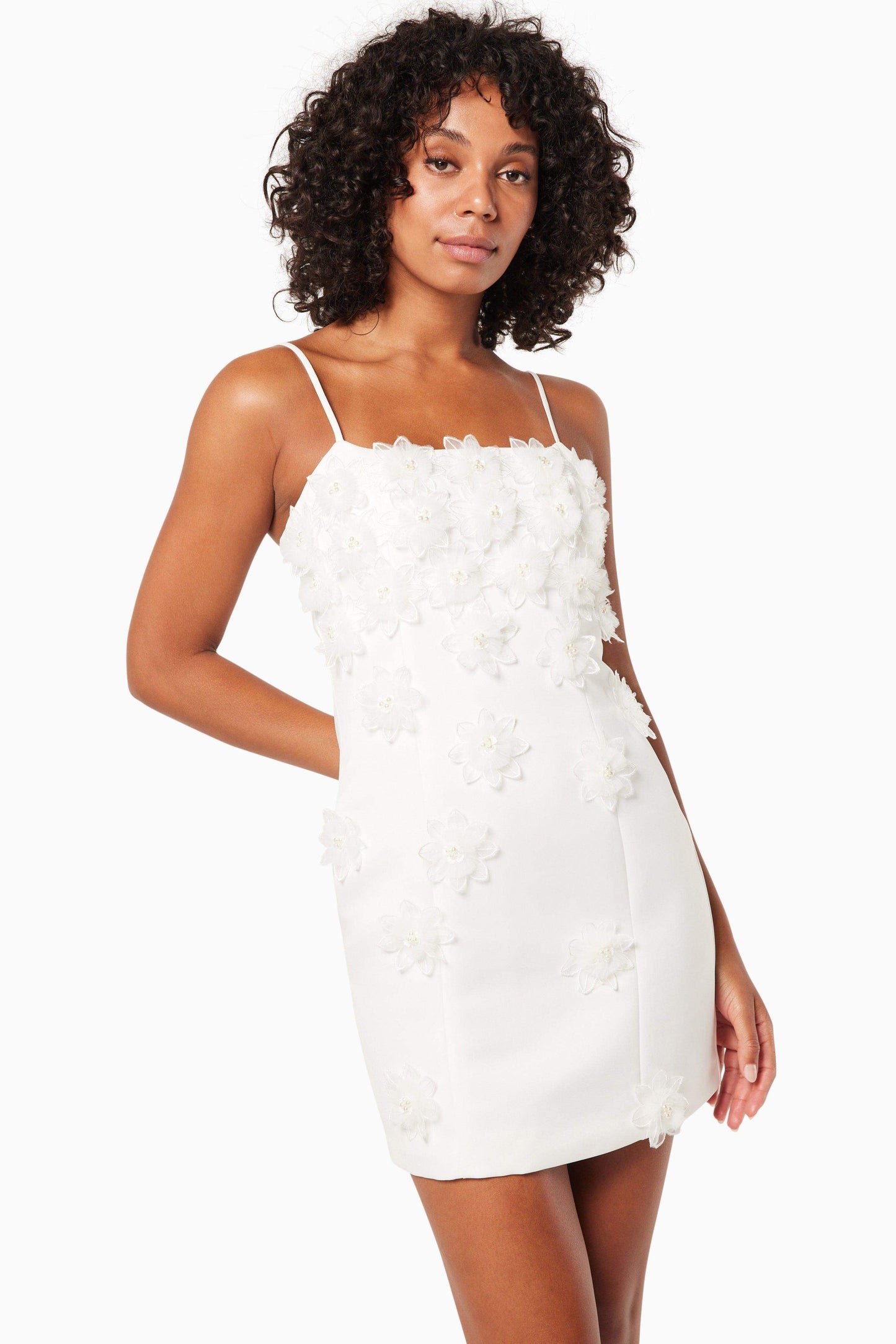 Sutton 3D Floral Mini Dress in White