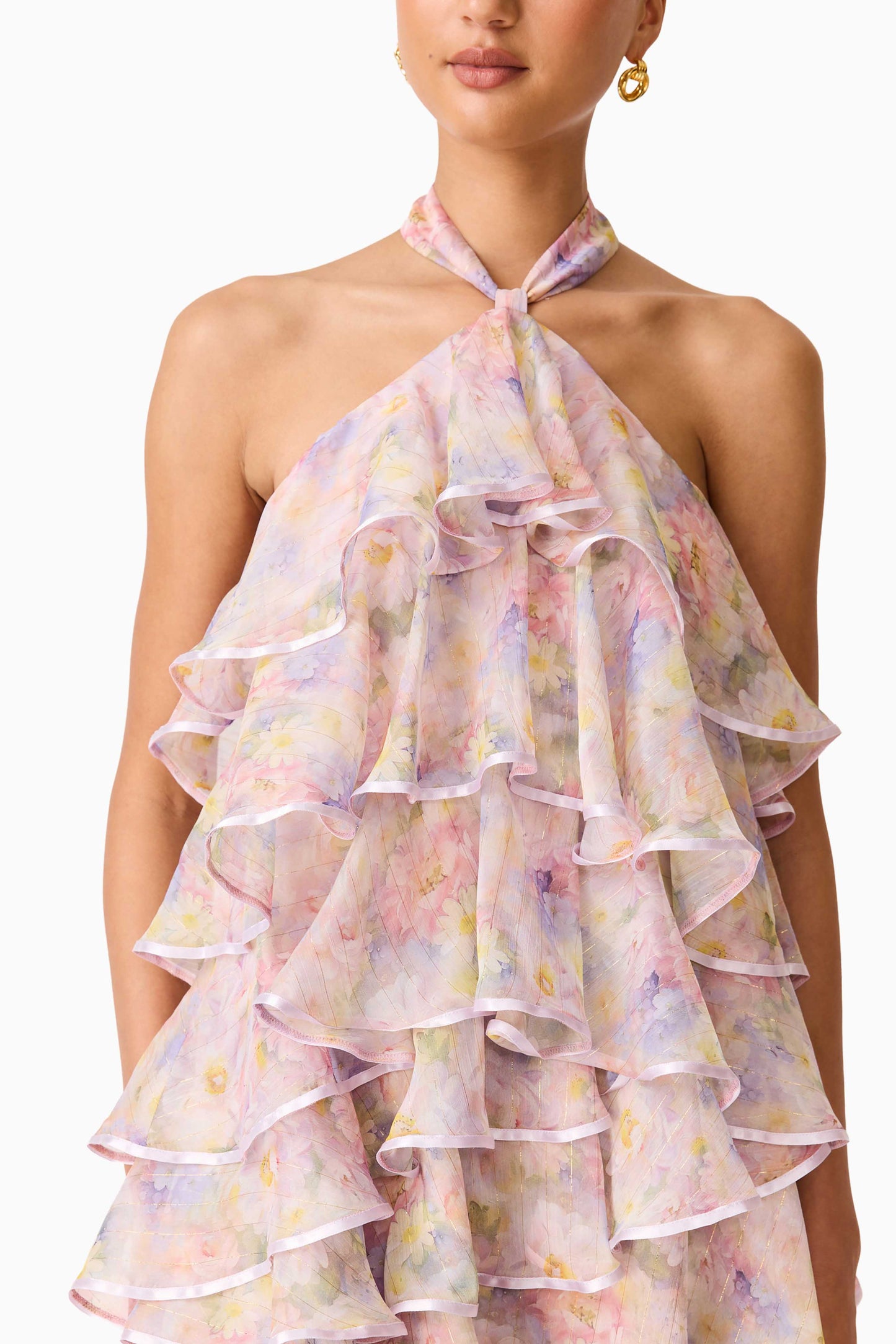 Alinda Halter Neck Maxi Dress in Pink Floral