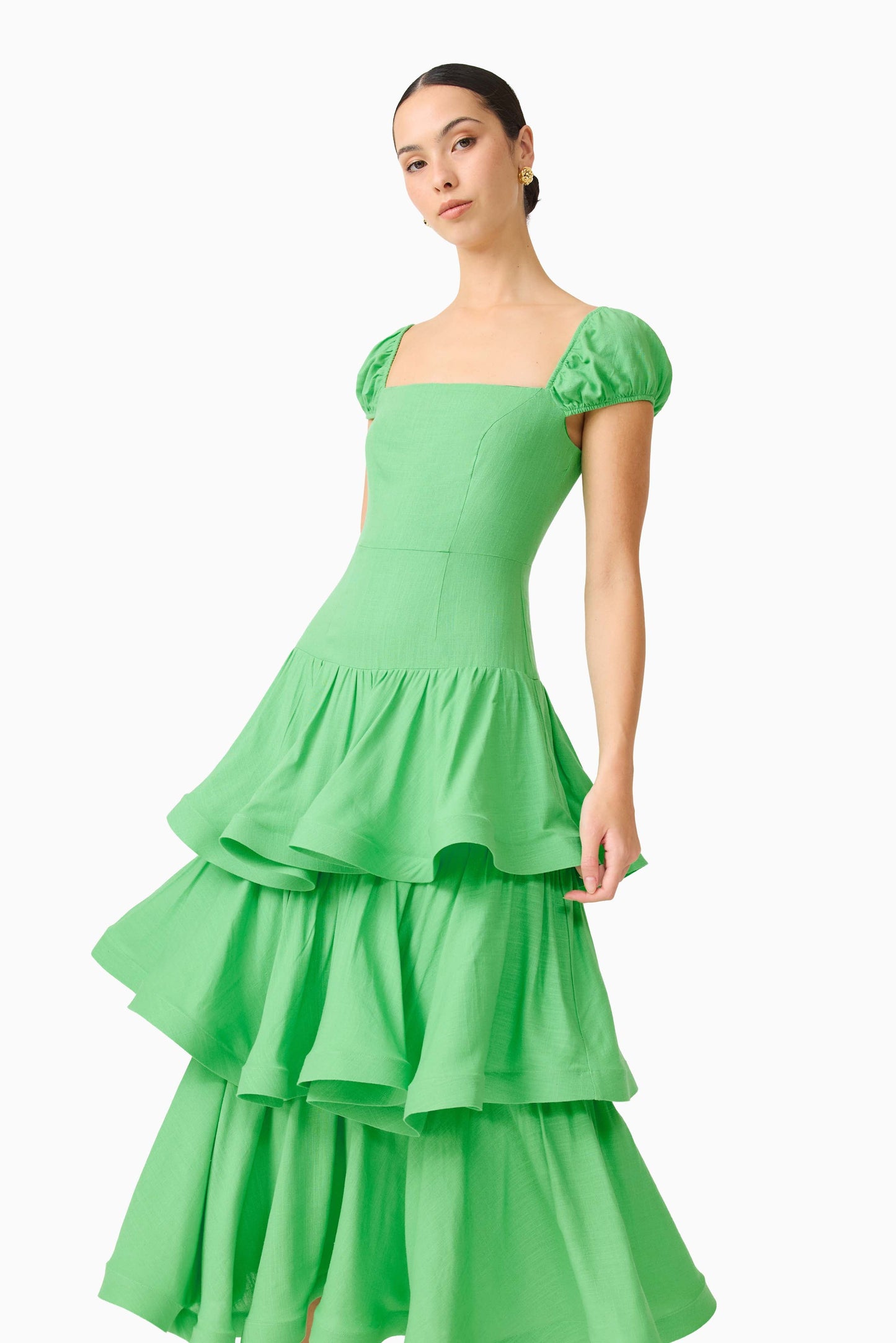Emilie Tiered Maxi Dress in Kelly Green