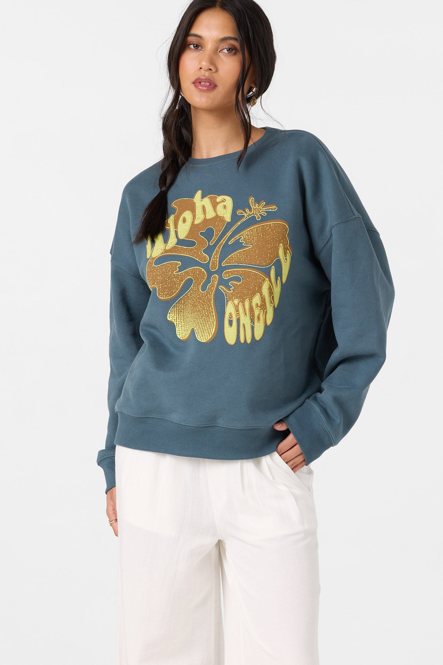 Hibiscus Hawaii Oversized Crew Neck Fleece