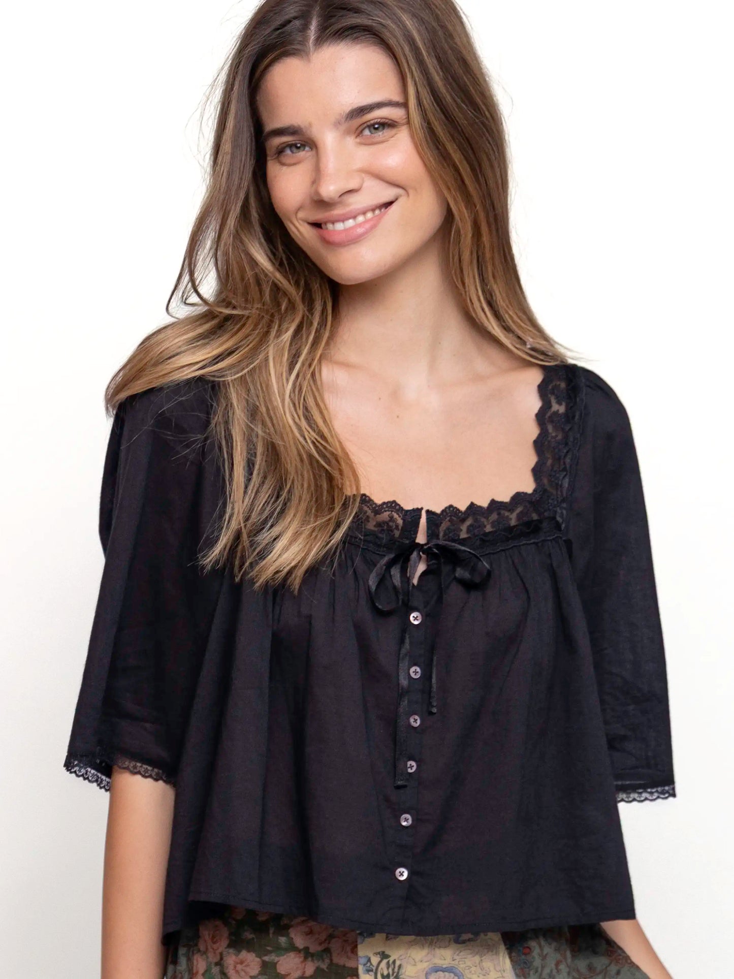 Prettiest Cotton Lace Blouse - Black