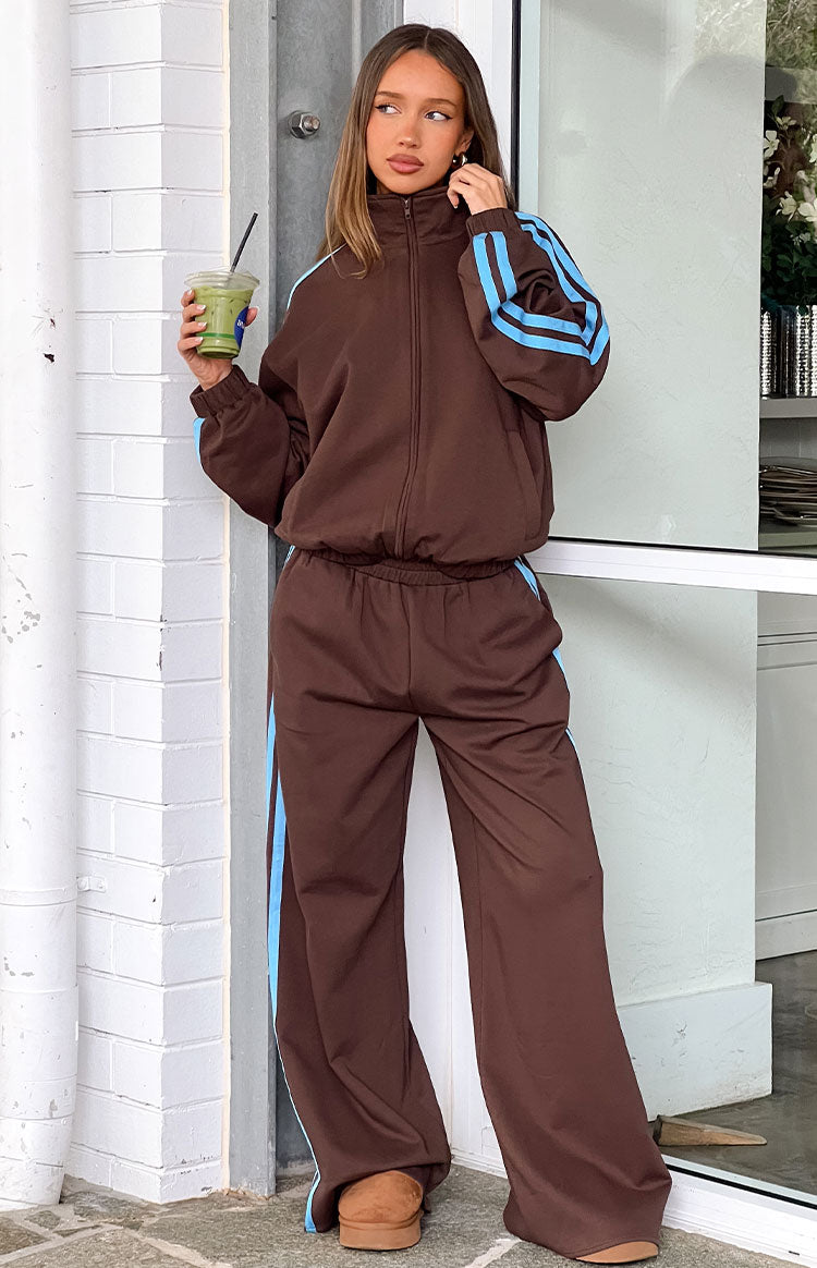 Kosie Chocolate And Blue Stripe Track Pants - PRE ORDER