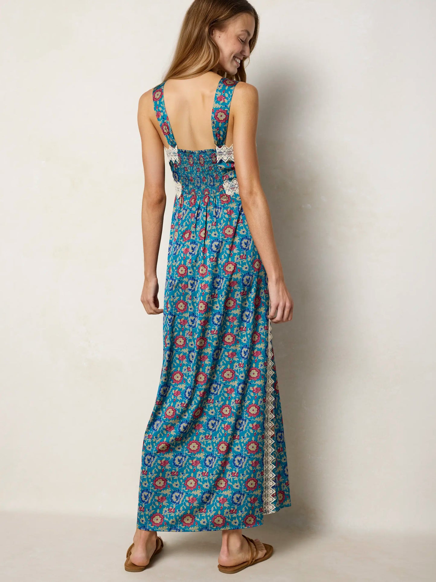 Tennessee Lace Trim Maxi Dress - Peony Block Teal