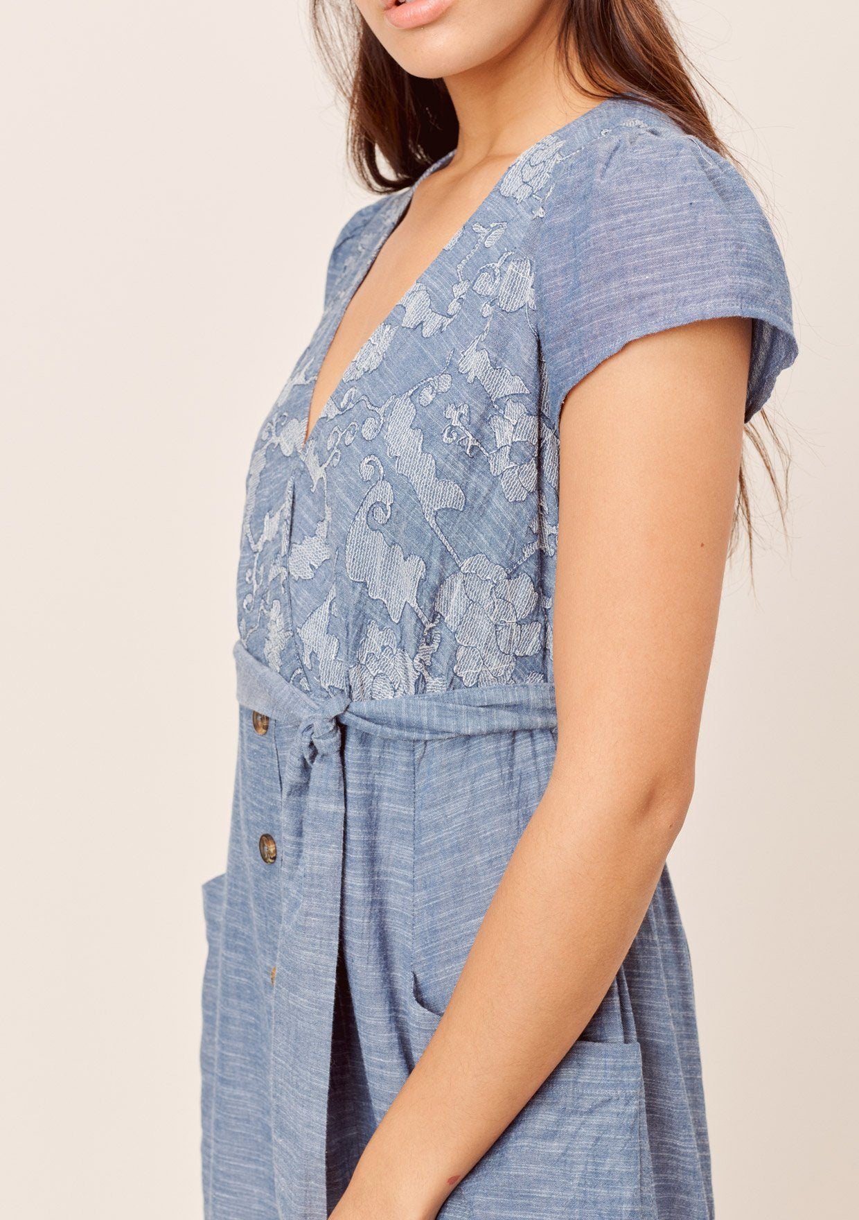 Janie Denim-Blue Embroidered Midi Dress