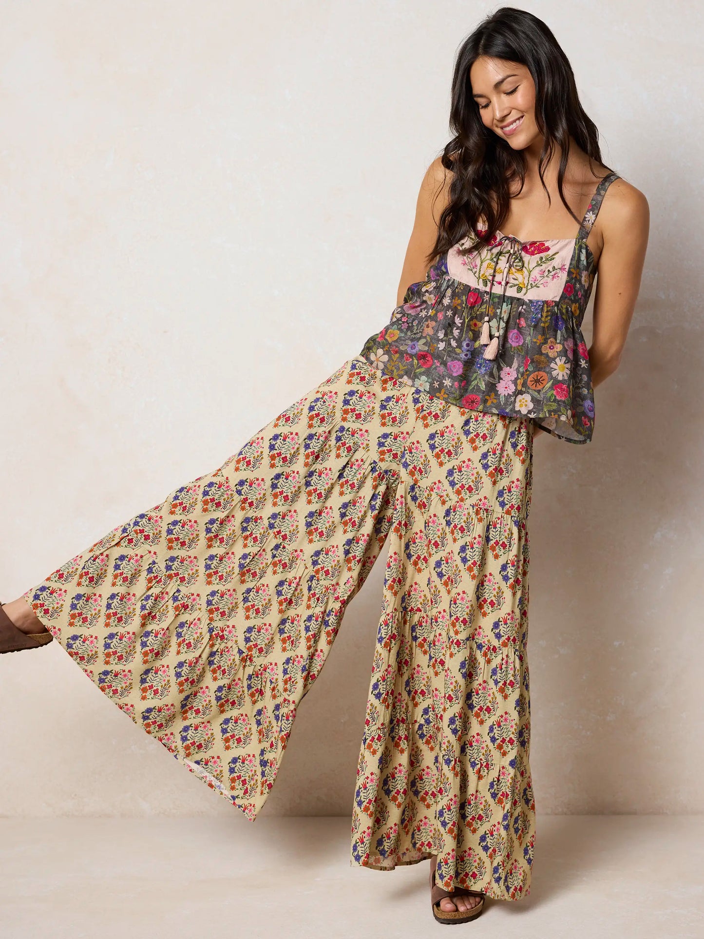 Cami Tie-Front Top - Flung Floral Wildflowers