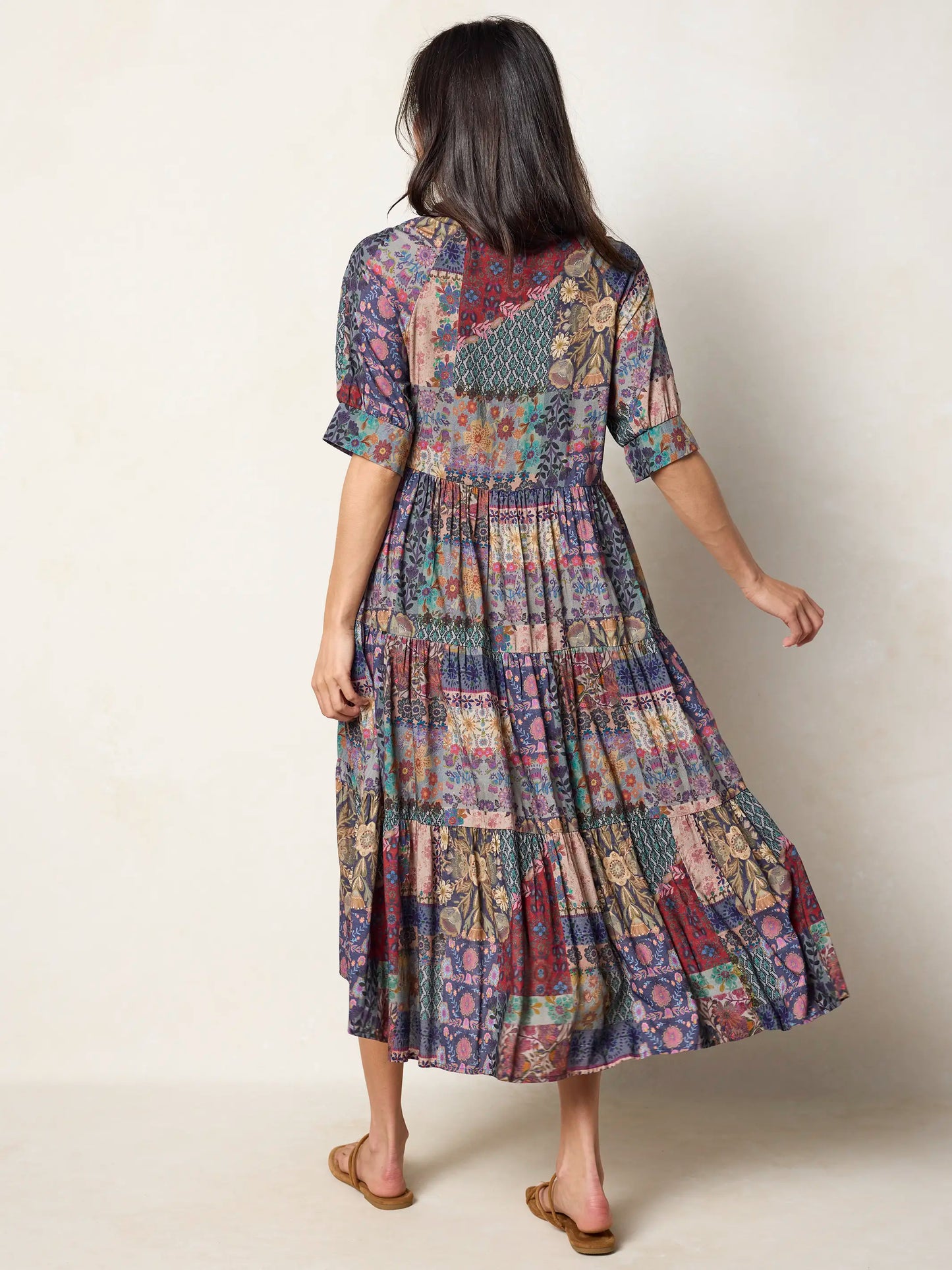 Rebecca Midi Dress - Blue Patchwork