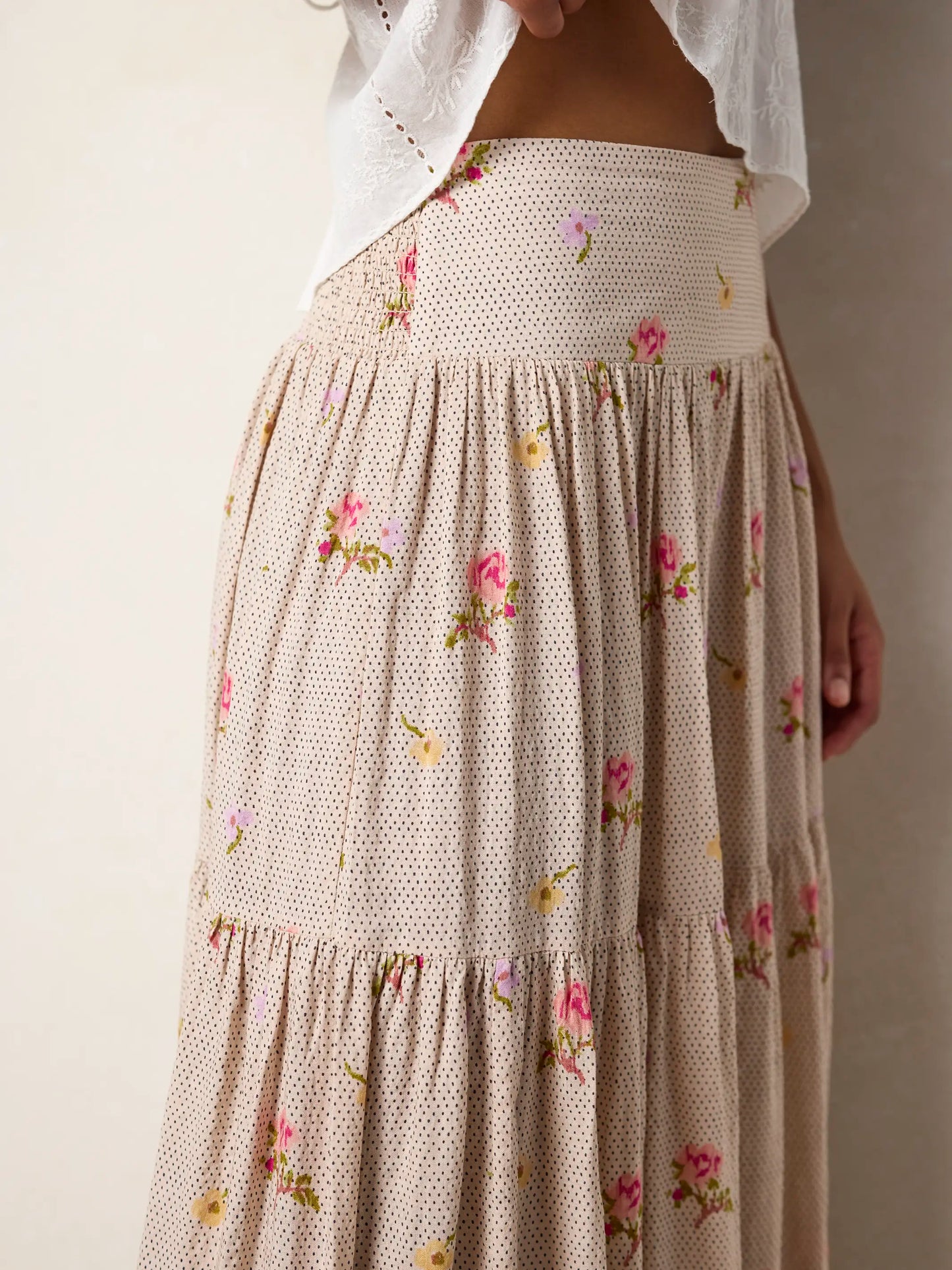 Hanna Convertible Maxi Skirt - Pin Dot Prairie Cream