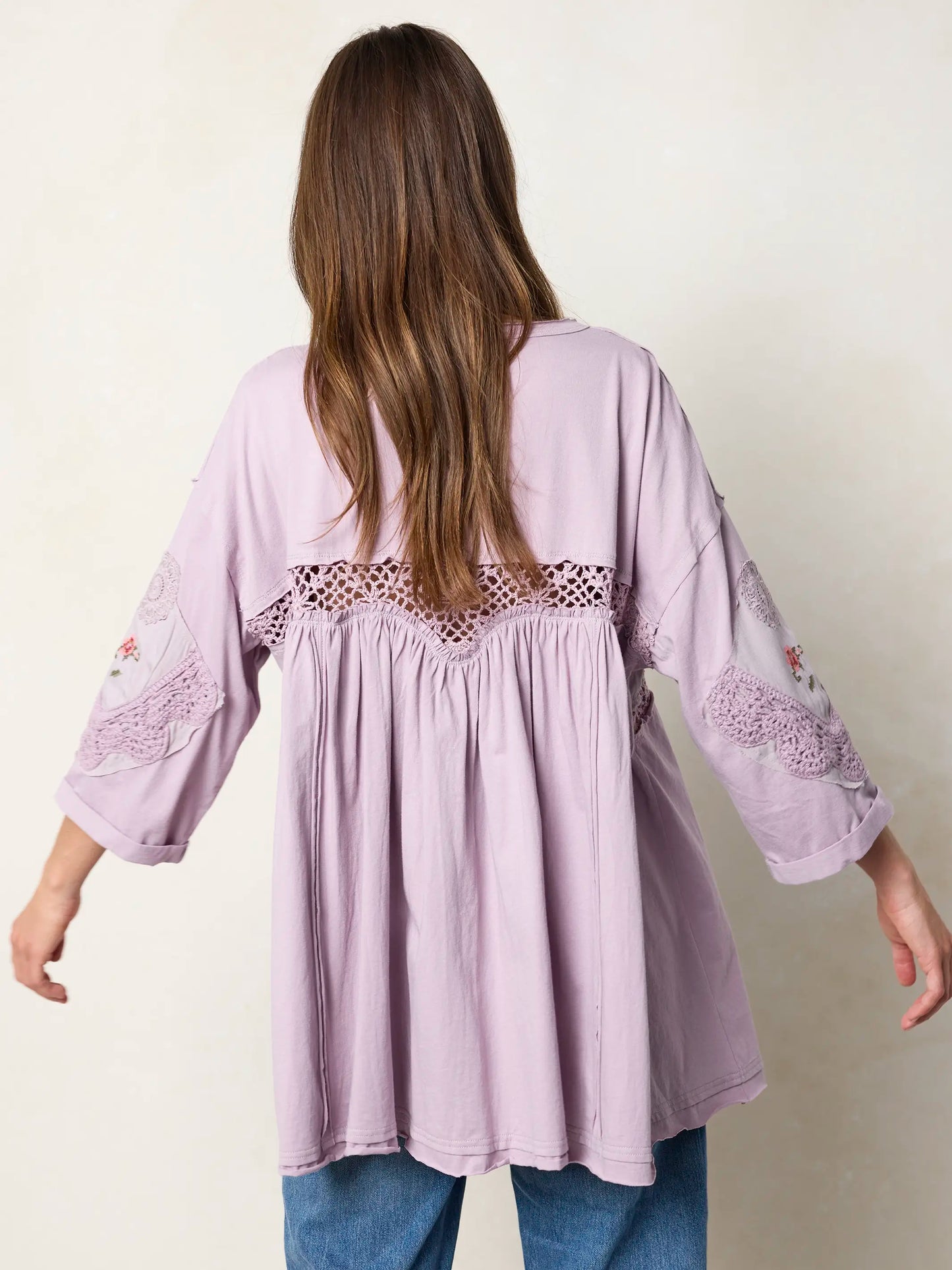 Secret Garden Embroidered Cotton Tunic - Lavender
