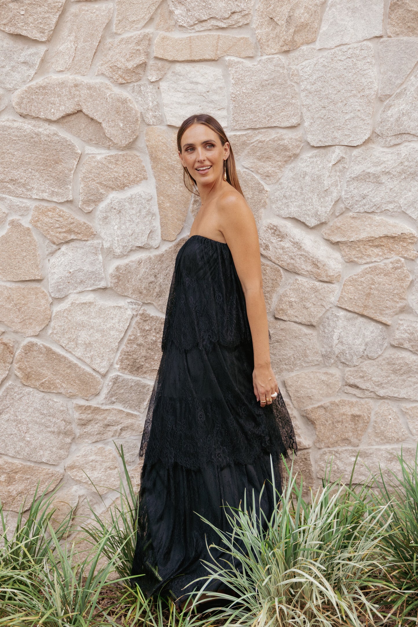 Bloom Strapless Maxi Dress - Black Lace