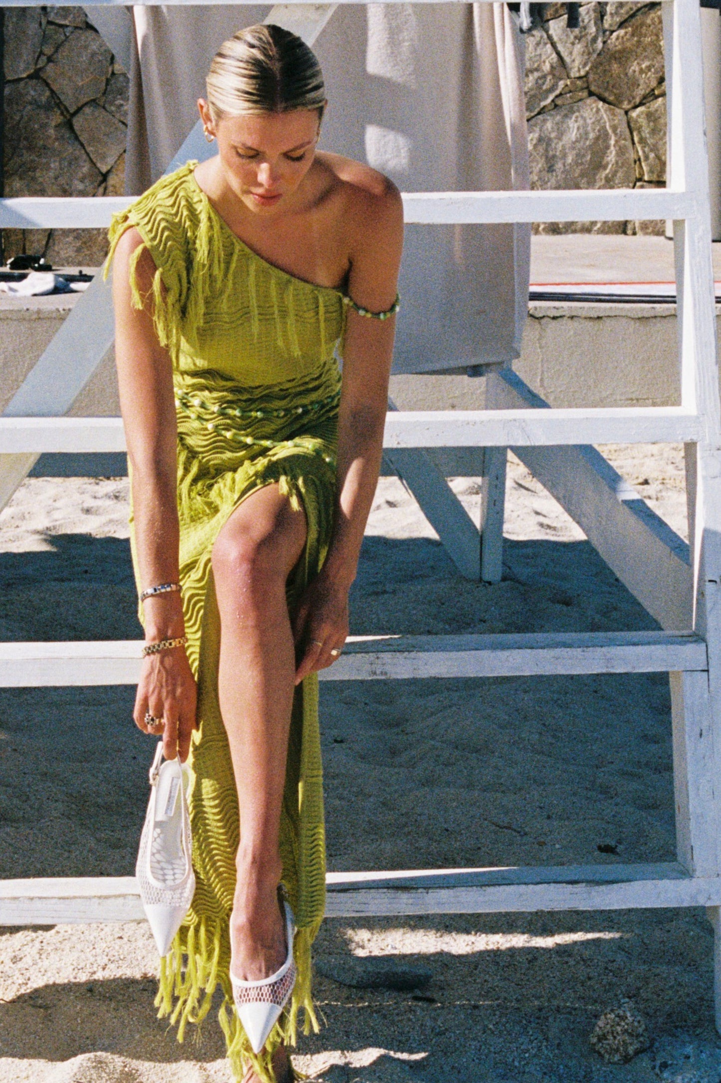 Frida Beaded Dress — Chartreuse