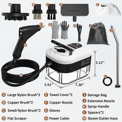 2500 W Steam Cleaner for Household Use, Portable Pressurized Steam Cleaner, High-Temperature Steamer for Car Detailing, Grout, Sofa, Floor Tiles, Bathroom, Microwave, Mattress Bed Bug Removal, Windows
