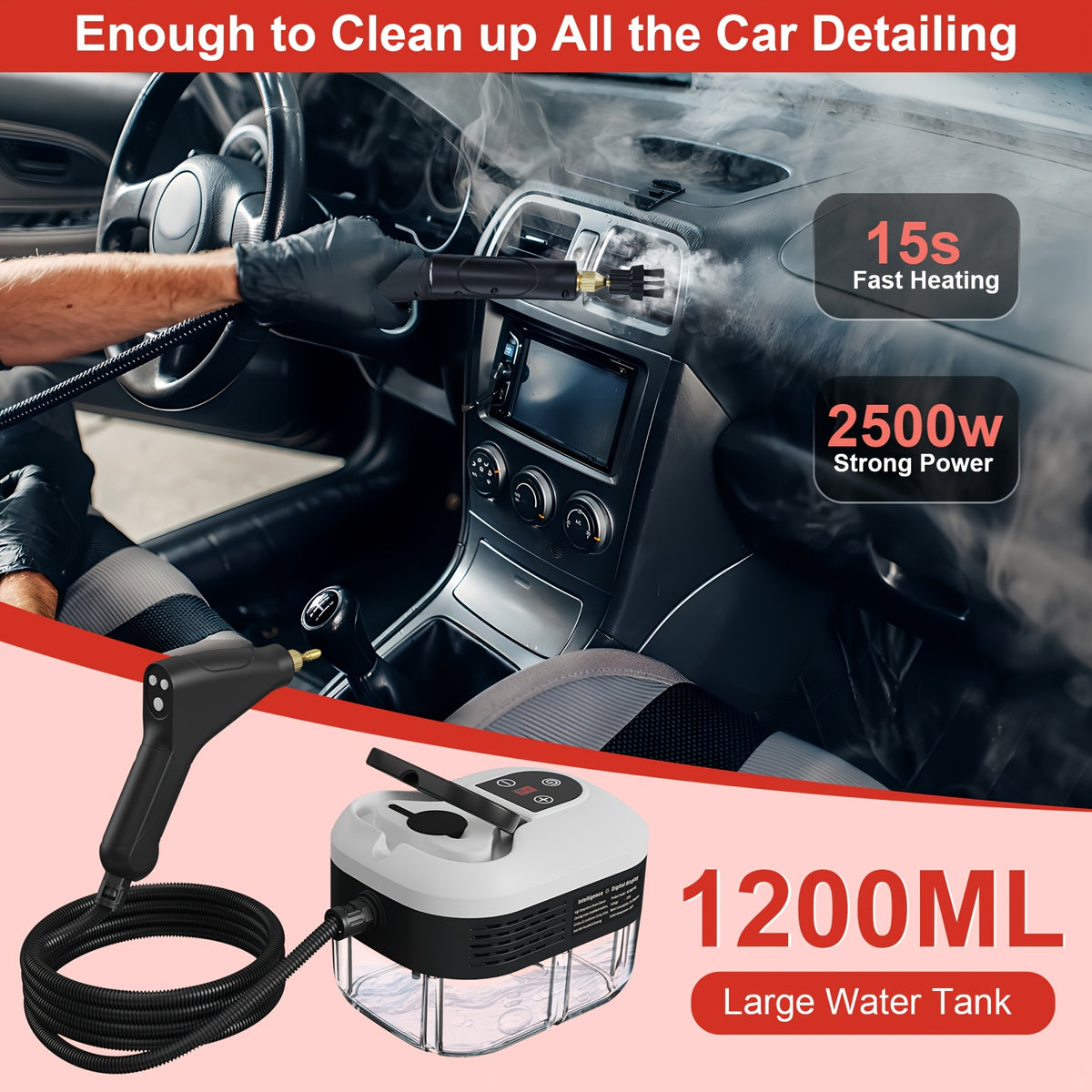 2500 W Steam Cleaner for Household Use, Portable Pressurized Steam Cleaner, High-Temperature Steamer for Car Detailing, Grout, Sofa, Floor Tiles, Bathroom, Microwave, Mattress Bed Bug Removal, Windows