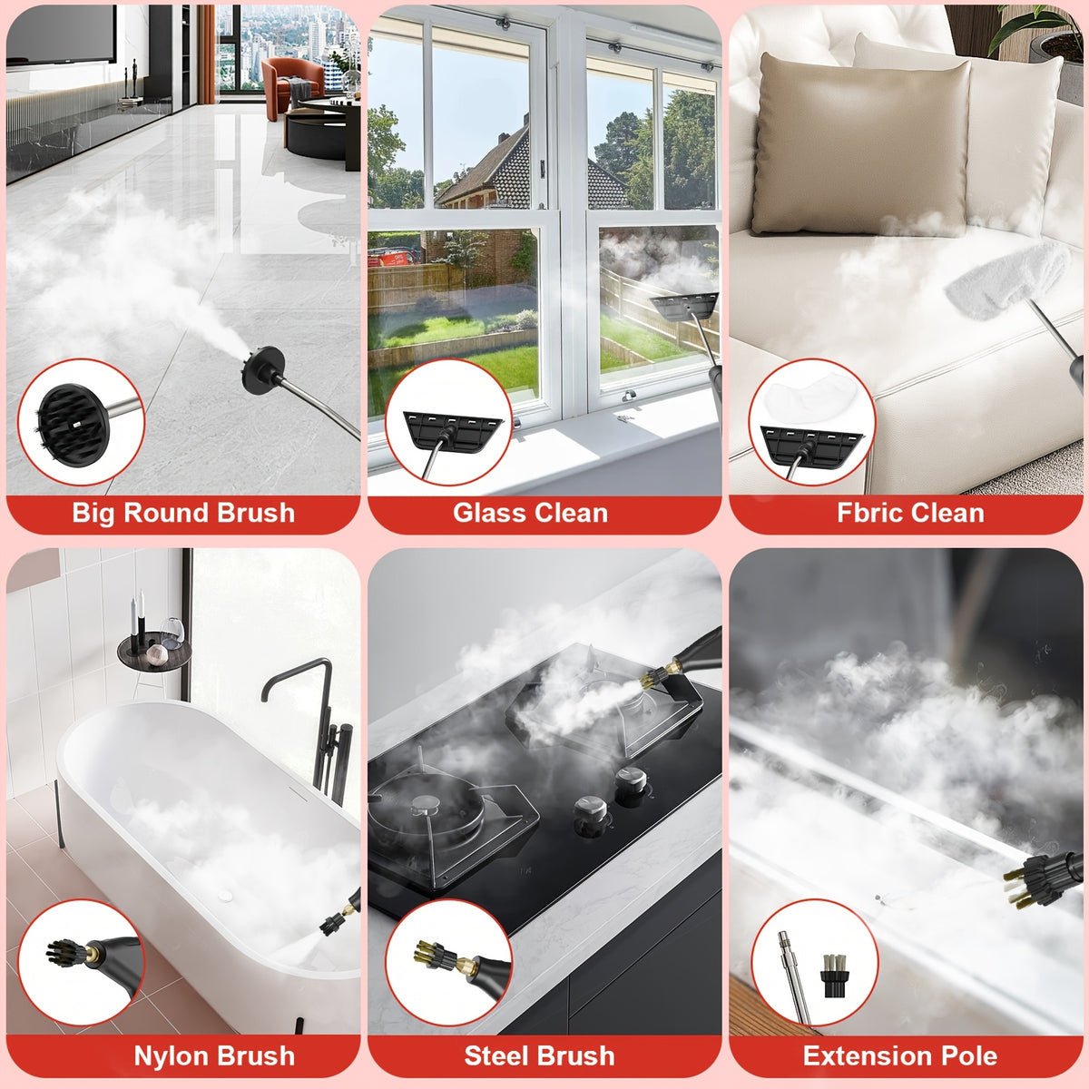 2500 W Steam Cleaner for Household Use, Portable Pressurized Steam Cleaner, High-Temperature Steamer for Car Detailing, Grout, Sofa, Floor Tiles, Bathroom, Microwave, Mattress Bed Bug Removal, Windows