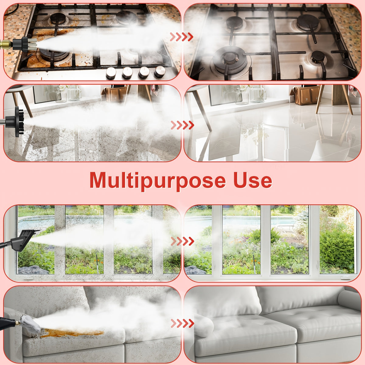 2500 W Steam Cleaner for Household Use, Portable Pressurized Steam Cleaner, High-Temperature Steamer for Car Detailing, Grout, Sofa, Floor Tiles, Bathroom, Microwave, Mattress Bed Bug Removal, Windows