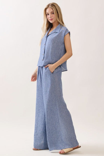 Bria High Waist Wide Leg Stripe Print Pants Blue