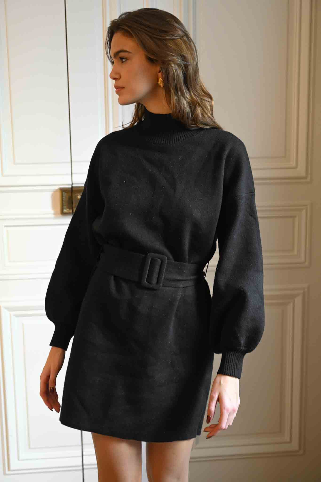 Coco Belted Mini Dress — Black