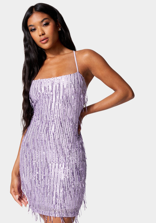Sequin Lace Up Back Dress