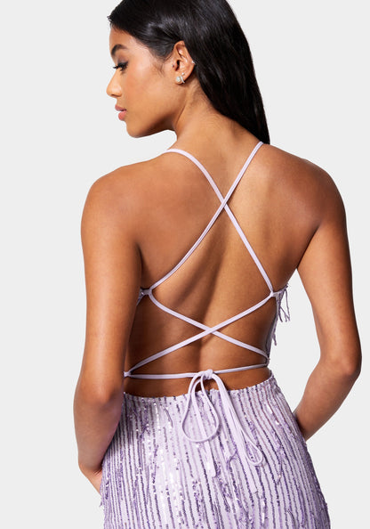 Sequin Lace Up Back Dress