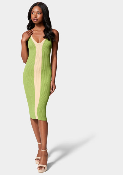Color Block V-Neck Midi Dress