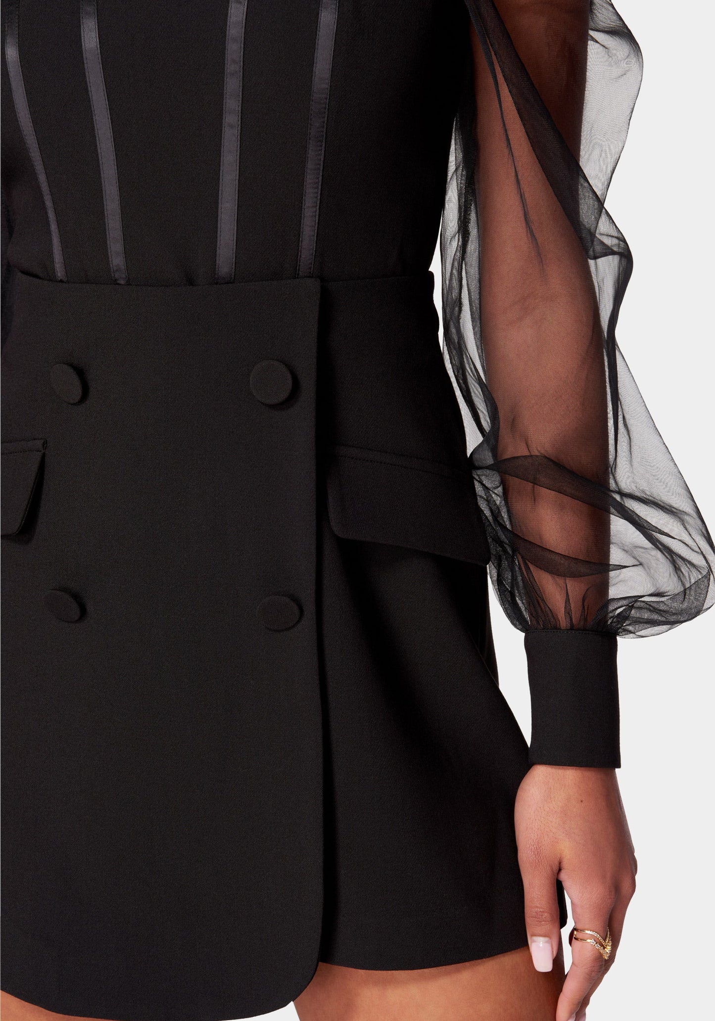 Mesh Sleeves Corset Illusion Tailored Romper