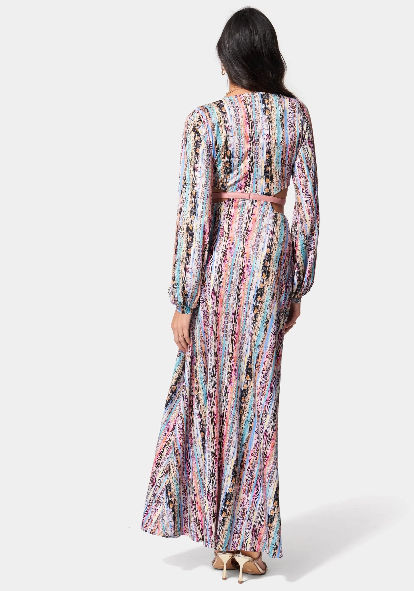 Printed Knit Deep V Maxi