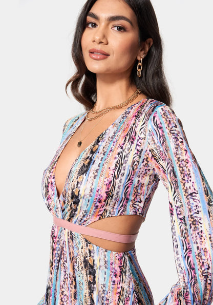 Printed Knit Deep V Maxi