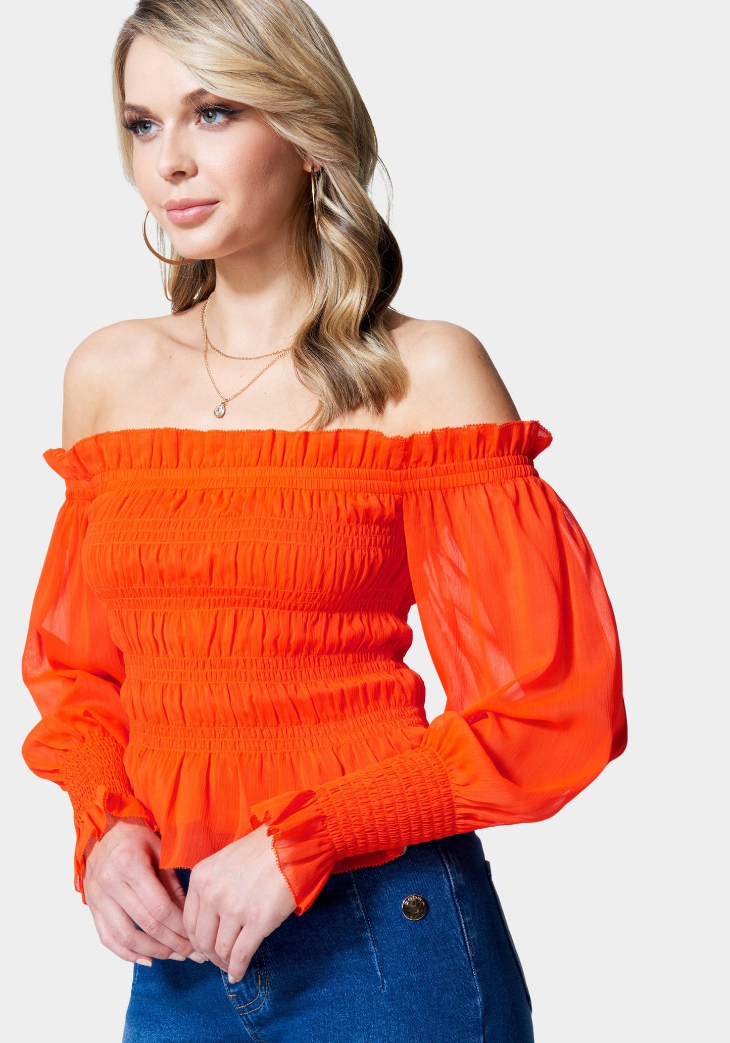 Long Sleeve Smocked Off Shoulder Top