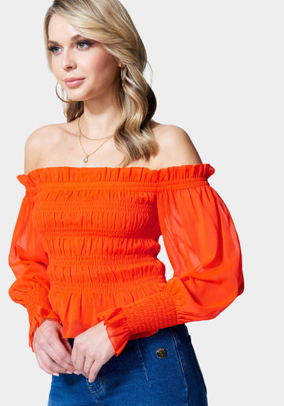 Long Sleeve Smocked Off Shoulder Top