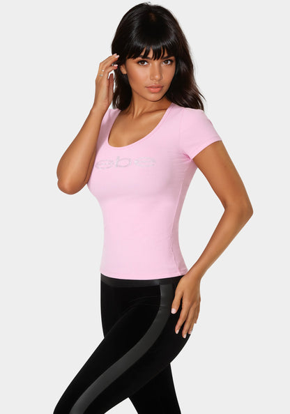 Bebe Logo Short Sleeve Round Neck Rib Top