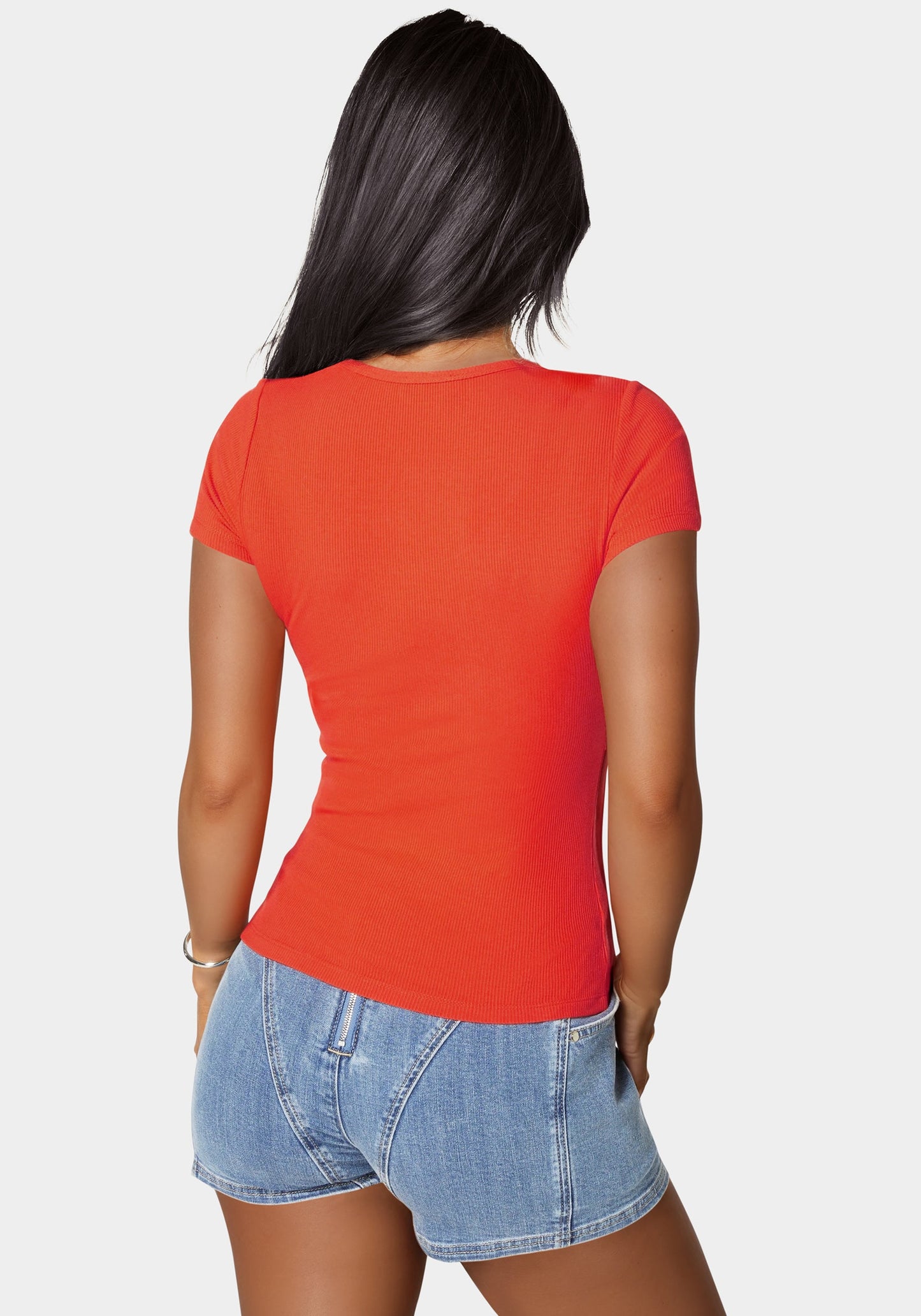 Bebe Logo Short Sleeve Round Neck Rib Top