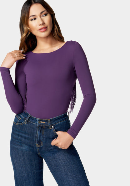 Open Back Fringe Trim Bodysuit