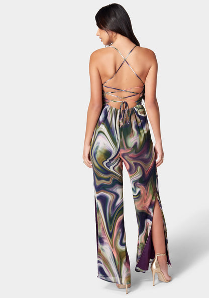 Lace-Up Side Slit Jumpsuit