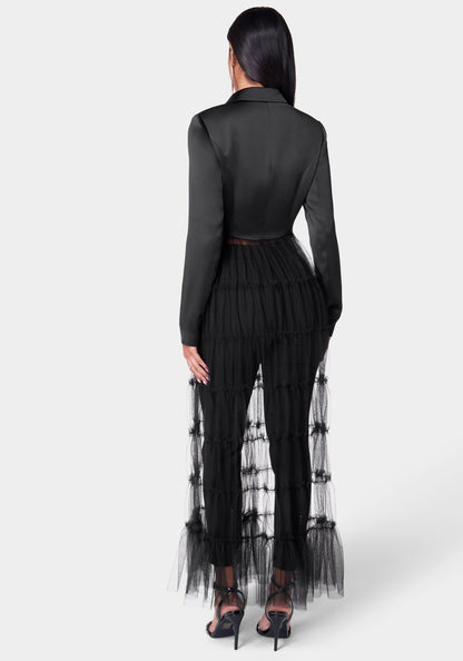 Satin Tailored Jacket With Tulle Hem
