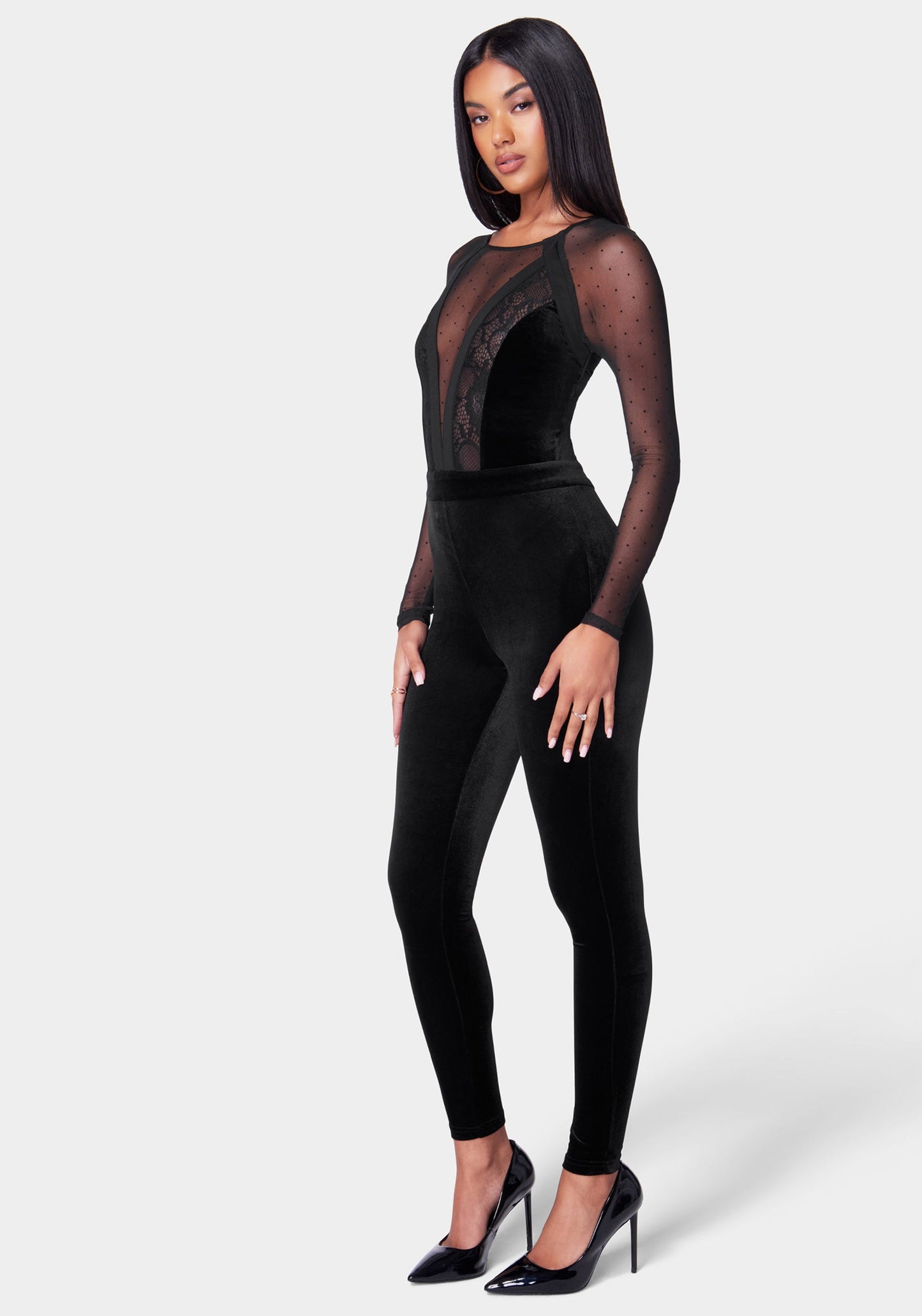 Swiss Dot Combo Velour Catsuit