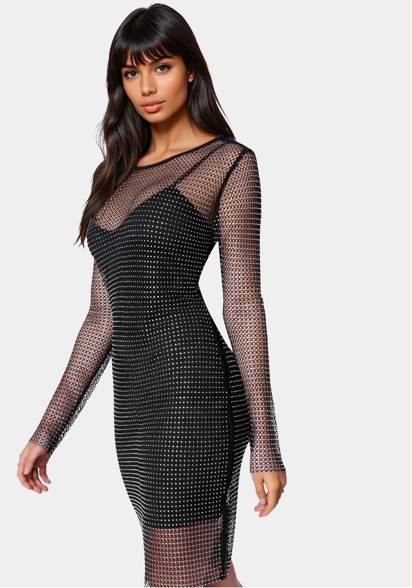 Diamante Crystal Mesh Mini Dress