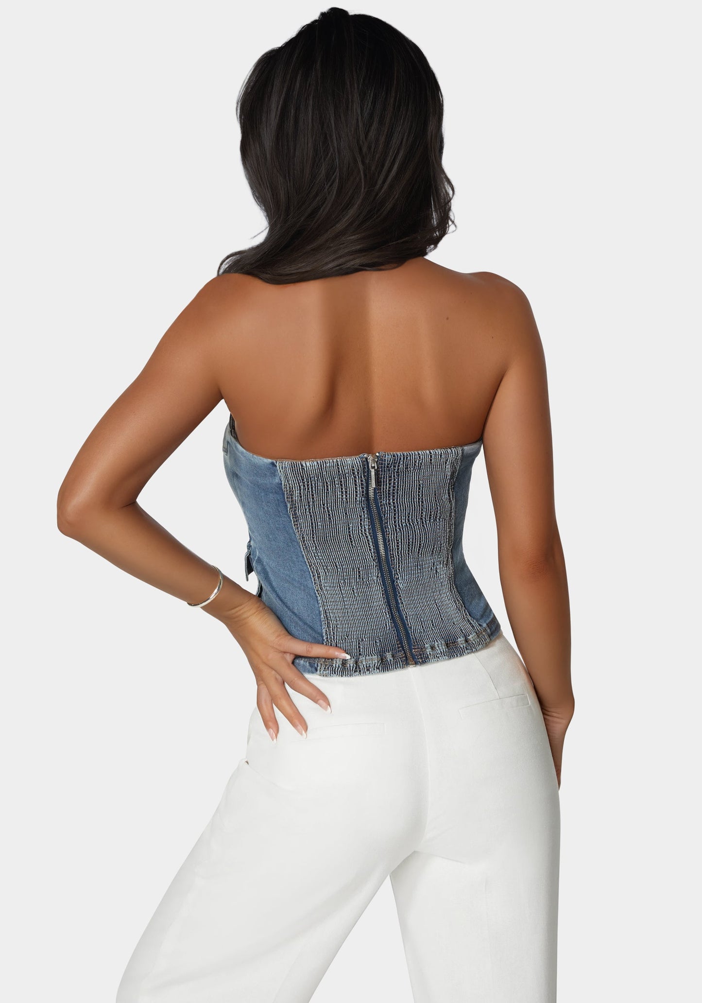 Zipper And Cargo Detail Denim Top