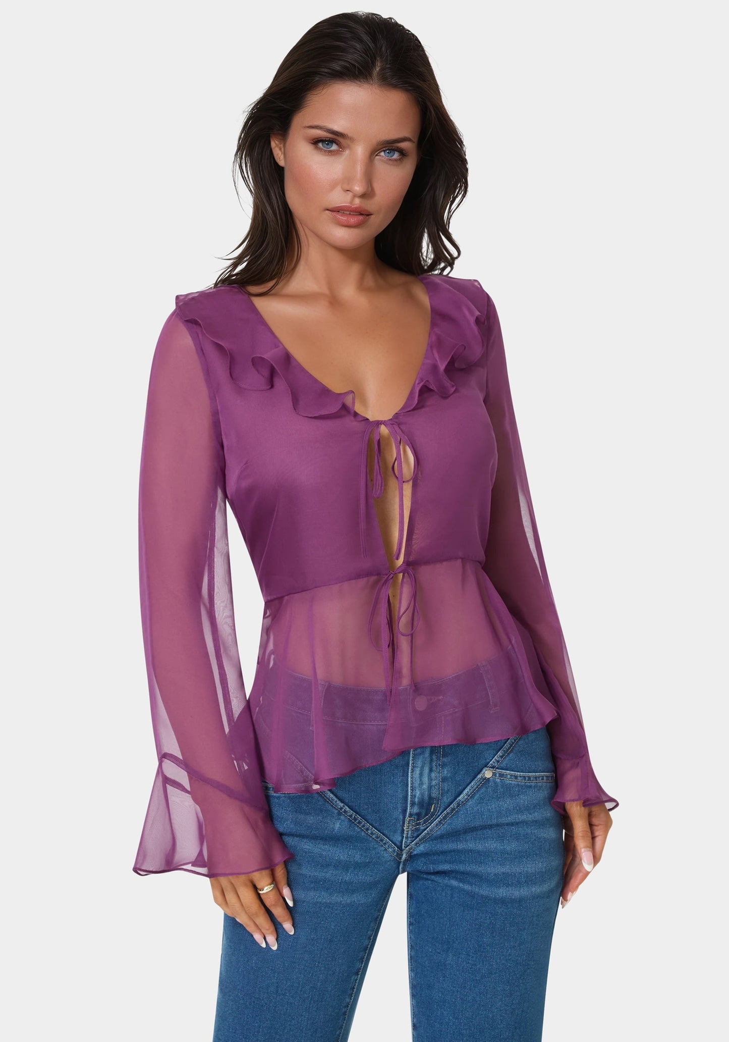 Chiffon Fit & Flare Tie Front Blouse