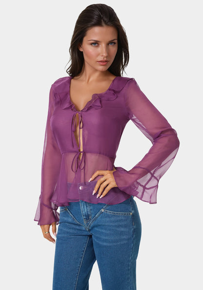 Chiffon Fit & Flare Tie Front Blouse
