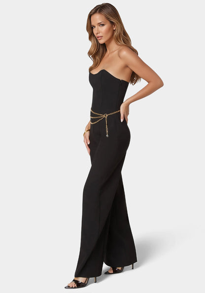 Scoop Neck Belted Palazzo Leg Jumpsuit