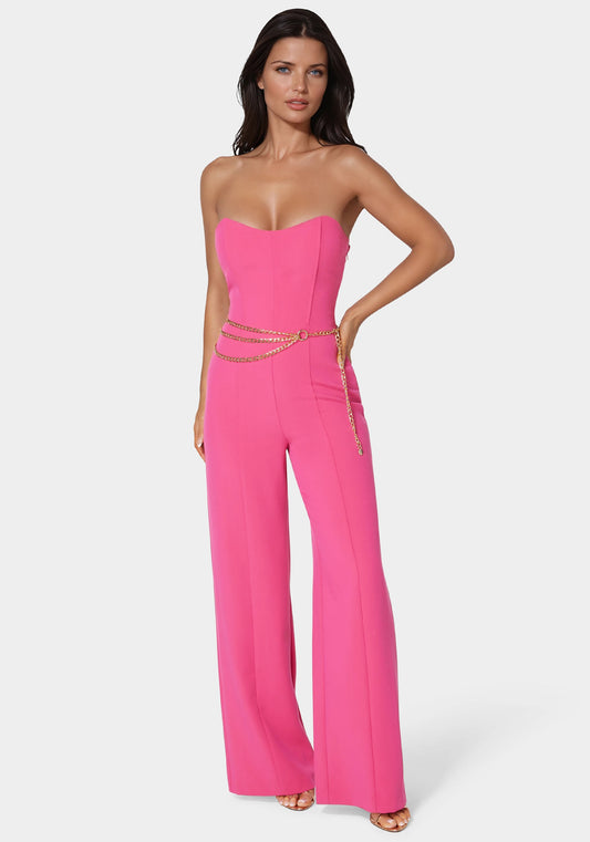 Scoop Neck Belted Palazzo Leg Jumpsuit