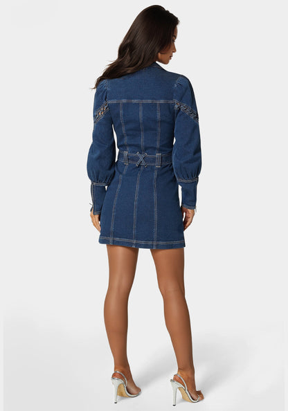 Sleeve Detail Front Button Denim Dress