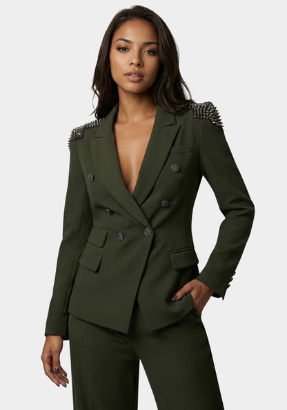 Studded Shoulder Double Breast Tailored Blazer